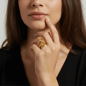 Handmade Gold Spiral Ring | Sculptural Swirl Statement Ring | Minimal Tribal Boho Jewelry