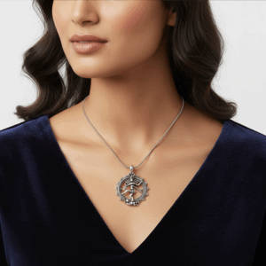 Handcrafted Silver Nataraja Pendant | Lord Shiva Dancing Form | Antique Finish Spiritual Necklace