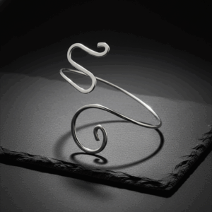 Handmade Silver-Finish Brass Swirl Cuff Bracelet | Minimalist Boho Wire Armlet for Women